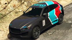 A Novak with the Xero Gas livery in Grand Theft Auto Online. (Rear quarter view)