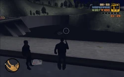 After a few moments the helicopter plummets into the chemical-filled water of Liberty City, killing Catalina and any other Cartel gangsters aboard.