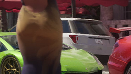 Unobstructed view of the rear of the Vapid SUV in the second trailer.