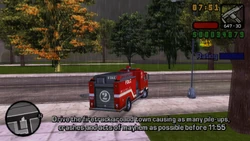 Drive the firetruck around town causing as many pile-ups, crashes and acts of mayhem as possible before preset time.