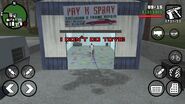 An "I don't do toys!" message at a Pay 'n' Spray in GTA San Andreas.