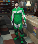 A Sprunk bike racing outfit in Grand Theft Auto Online.