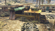 A wreck of a school bus.