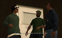Ryder says that living in Liberty City for five years has taken away all of CJ's driving skills.