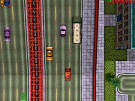 The protagonist chasing and ramming his car into the Tanker to make it stop.