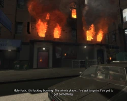 The Broker safehouse burns.