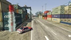 Turning left at a blue pillar