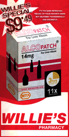 Willie's Pharmacy advertisement for Alco Patch in GTA V and Online, priced at $9.49.