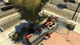 A Fire Truck stuck inside the swing, heavily glitching.