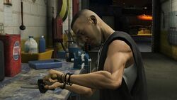 Hao working at Los Santos Customs.
