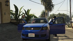 Getting into Lester's car.