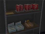 eCola soda cans at the back of Rob's Liquor in GTA V along with Captain's Log & Meteorite Bar chocolate boxes.