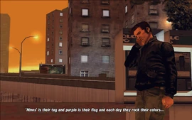 D-Ice informs Claude that the gang he is talking of is called the Purple Nines, a subsection of the Southside Hoods, just like D-Ice's Red Jacks.