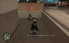 Carl and Catalina shooting down the second of the three bandits.