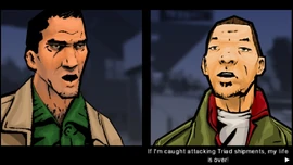 Huang tells him if he get caught attacking the Triads shipment he will be killed by Hsin.