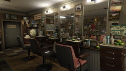 The interior of the barber shop.