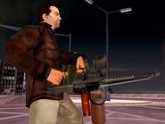 Toni Cipriani holding a Flamethrower in Grand Theft Auto: Liberty City Stories.