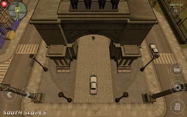 The Soldier's Plaza as it appears in Grand Theft Auto: Chinatown Wars.