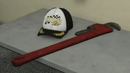 Detail of the previous image, with Peter's capPeter's capPreviously featured in the Expanded & Enhanced version as a reward of Career Progress. and a wrench that can be picked up by the players as a melee weapon.