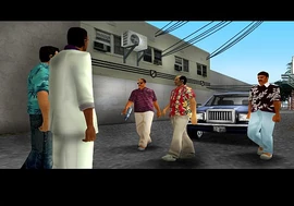 Tommy Vercetti and Lance Vance meeting Ricardo Diaz and his men.