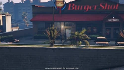 He informs them that Ahron has been dealing drugs in front of the Burger Shot outlet across the street from the police station ever since the 