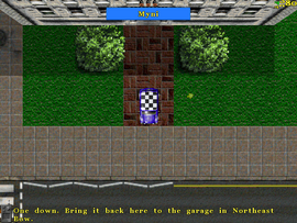The protagonist is told to take it to the garage in Northeast Bow.