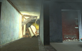 As Carl and the girl talk, the house starts collapsing. A wall inconveniently collapses in the corridor and blocks it.