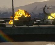 The first appearance of the Rhino Tank in GTA V, as seen in the game's official trailer.