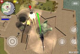 The battle between the two helicopters in the iPhone version.