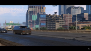 A speeding Burrito drives past on the Olympic Freeway.