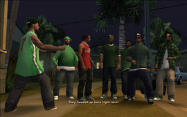 The gangbanger tells says that the Ballas are getting closer as they speak.