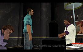 Lance tells Tommy that the problem is Tommy's brothers from up north. Lance tells Tommy that the mafia heard about Tommy killing their tax collectors, so they're coming down to Vice City themselves to sort out business with Tommy.