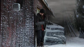 Agent Dave Norton behind the barn, preparing to assassinate Trevor Philips.