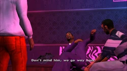 Jizzy tells to not mind CJ, and go back to what they're discussing.