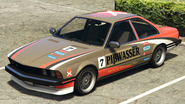 A Zion Classic with a Pisswasser Beer livery in Grand Theft Auto Online. (Rear quarter view).