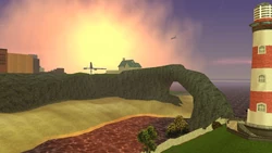 Portland Beach in Grand Theft Auto: Liberty City Stories, with Salvatore's Gentlemen's Club visible in the background.