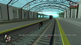 The train leaves the station and CJ follows it to Market Station in Los Santos.
