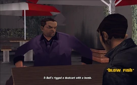 Toni informs Claude of a Trashmaster that 8-Ball rigged with explosives. Toni wants Claude to take the Trashmaster and use it to infiltrate the Turtle Head Fishing Factory and then blow it up between gas canisters at the factory.