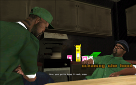 Sweet and Smoke are discussing something at Sweet's House in Grove Street.
