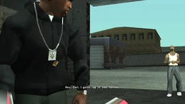 Cesar finishes talking with the contact and wants to tell CJ something.