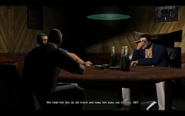 One of the men at the table asks Sonny what shall they do with Tommy, to which Sonny replies with the idea to keep him out of Liberty City and give him something to do elsewhere.