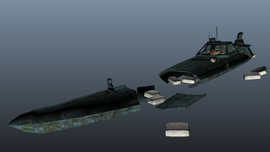 Narcosub wreckage model.