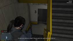 Entering the police station while wearing a gas mask.