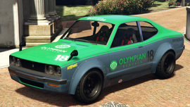 A Savestra with an Olympian livery in Grand Theft Auto Online. (Rear quarter view)