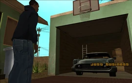 CJ takes a look at the garage, but the only thing in it is Smoke's Glendale.