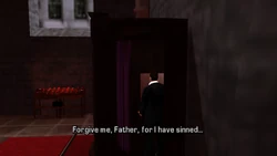 Toni enters the cathedral to confess sins to the priest.