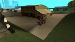 SanFierroFireStation-GTASA-FireTruck2.jpg (124 KB) A Fire Truck (ladder variant) parked at the rear.