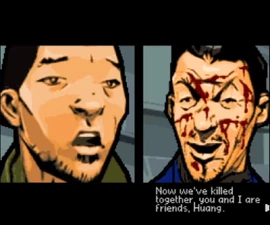 Zhou speaking with Huang after ripping out Uri's heart. (Nintendo DS version)