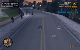 The equipment that D-Ice has left behind turns out to be RC Bandit cars rigged with explosives that go off once the Bandit hits a vehicle or when Claude triggers the detonator.