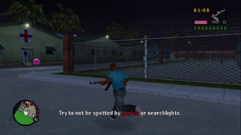 Try to not be spotted by guards or searchlights.